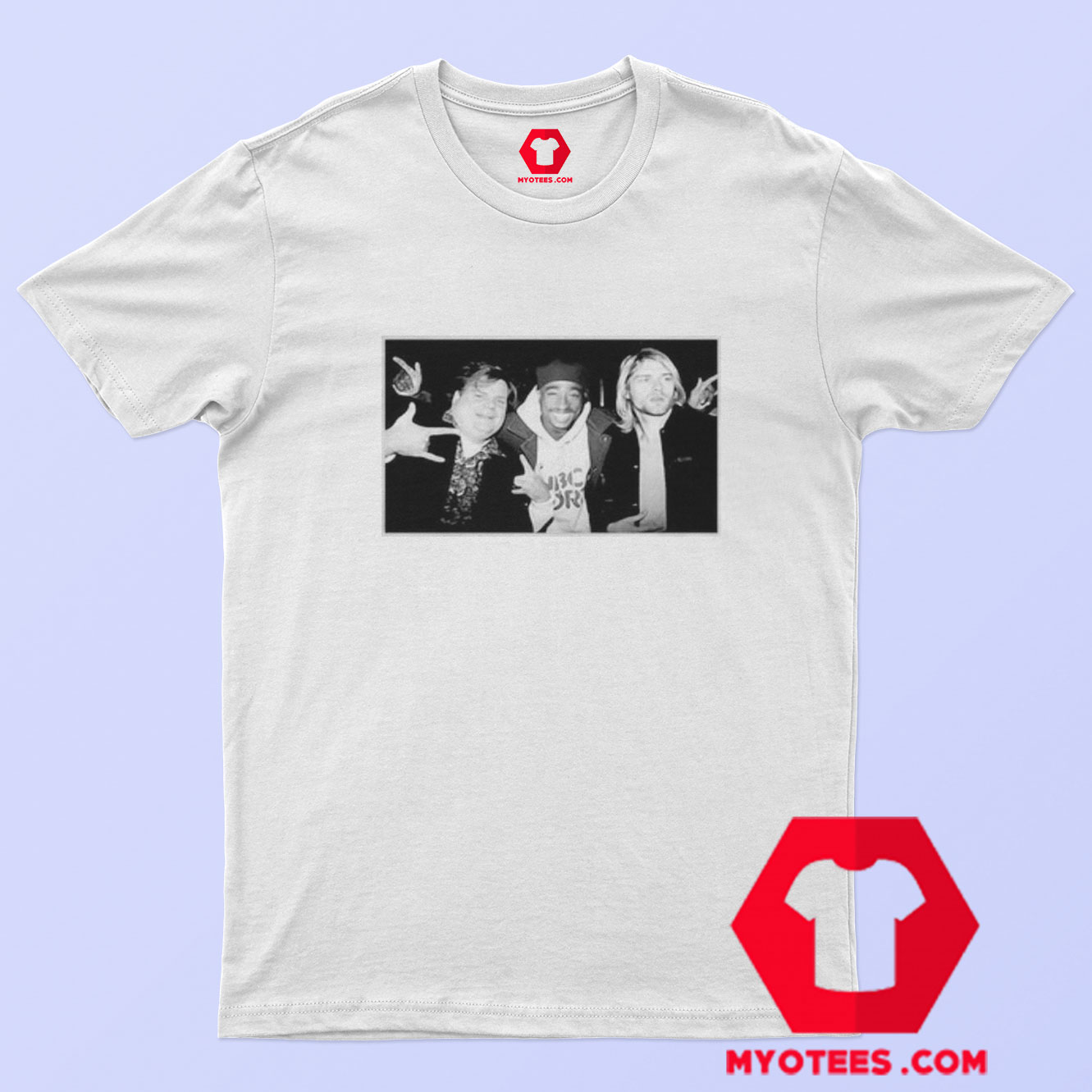 Chris Farley Kurt Cobain Nirvana 2pac T-Shirt On Sale | myotees.com